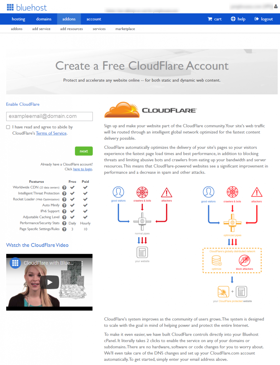 BlueHost连接Cloudflare代理加速你的主机